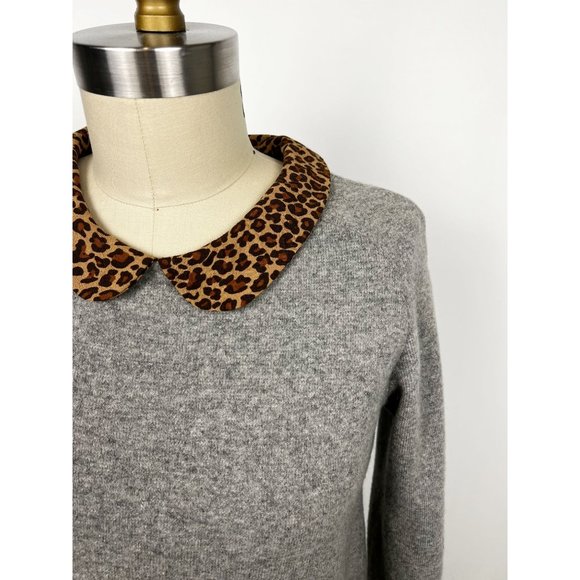 SANDRO Wool Cashmere Blend Sweater Leopard Peter Pan Collar Sz 2 Grey - Picture 2 of 10